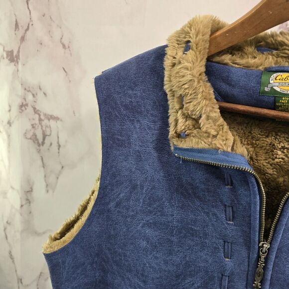Cabelas Jacket Womens Large Blue Brown Faux Suede Fur Lined Sherpa Teddy Rustic - Picture 2 of 12